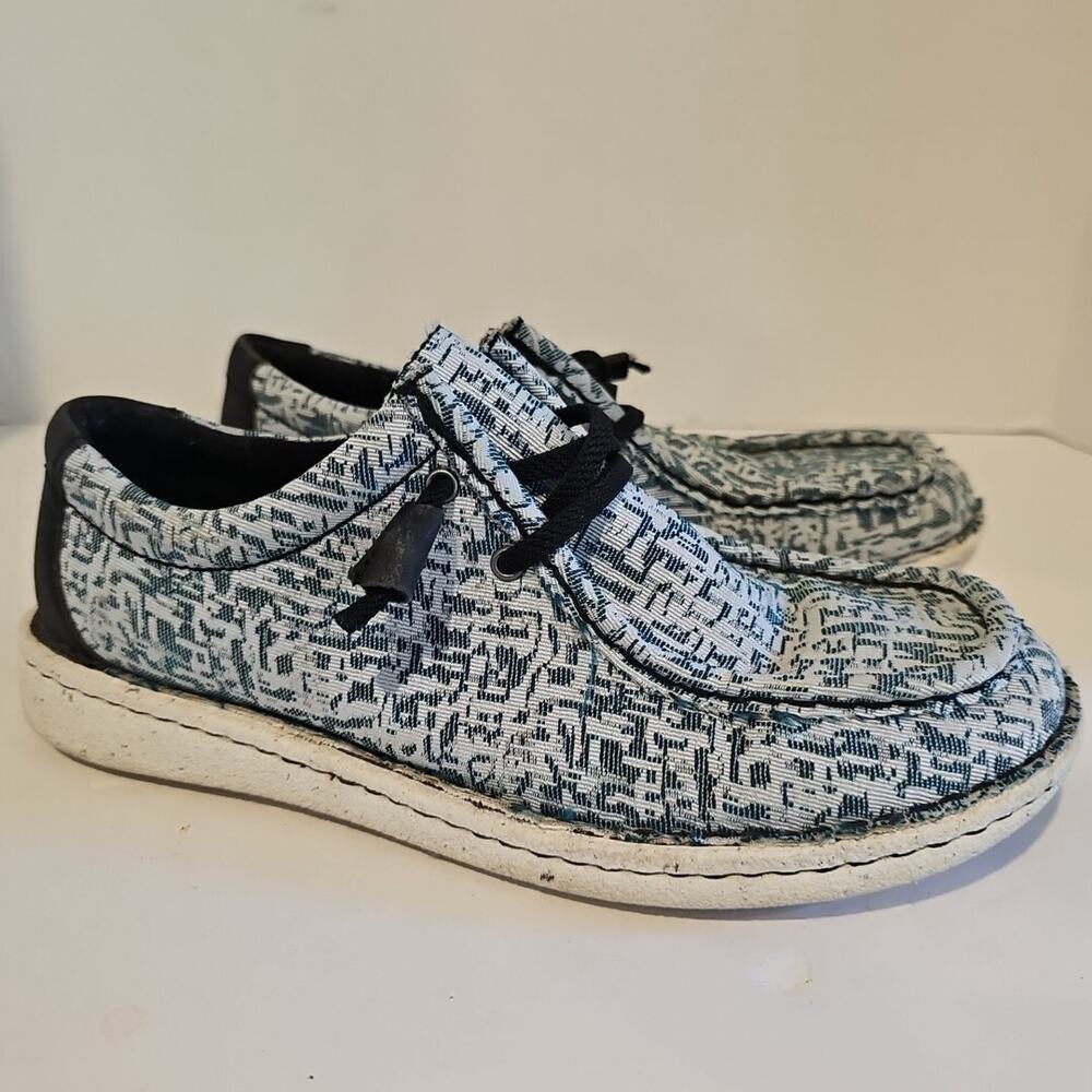 Justin Honey Turquoise Hazer Womens 6 Canvas Slip On Shoes Moc Toe JL 165